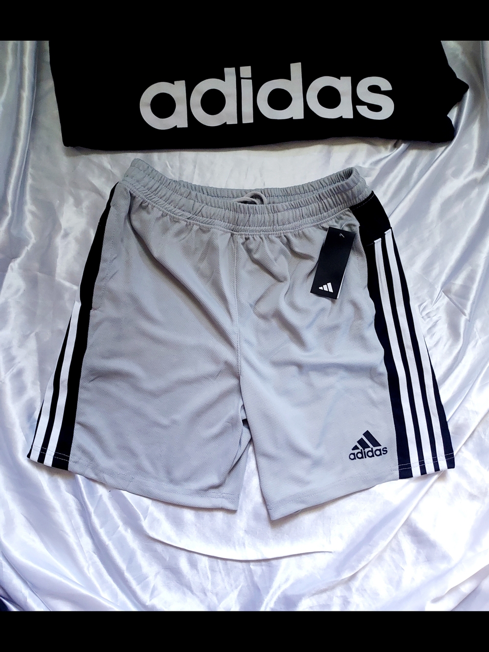 adidas Men's Gray Athletic Shorts with Black Side Stripes